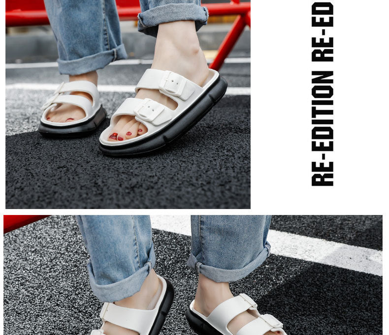 Noimim EVA mute non-slip thick sole tread shit feeling senior soft drag colorblocking soft slippers sandals